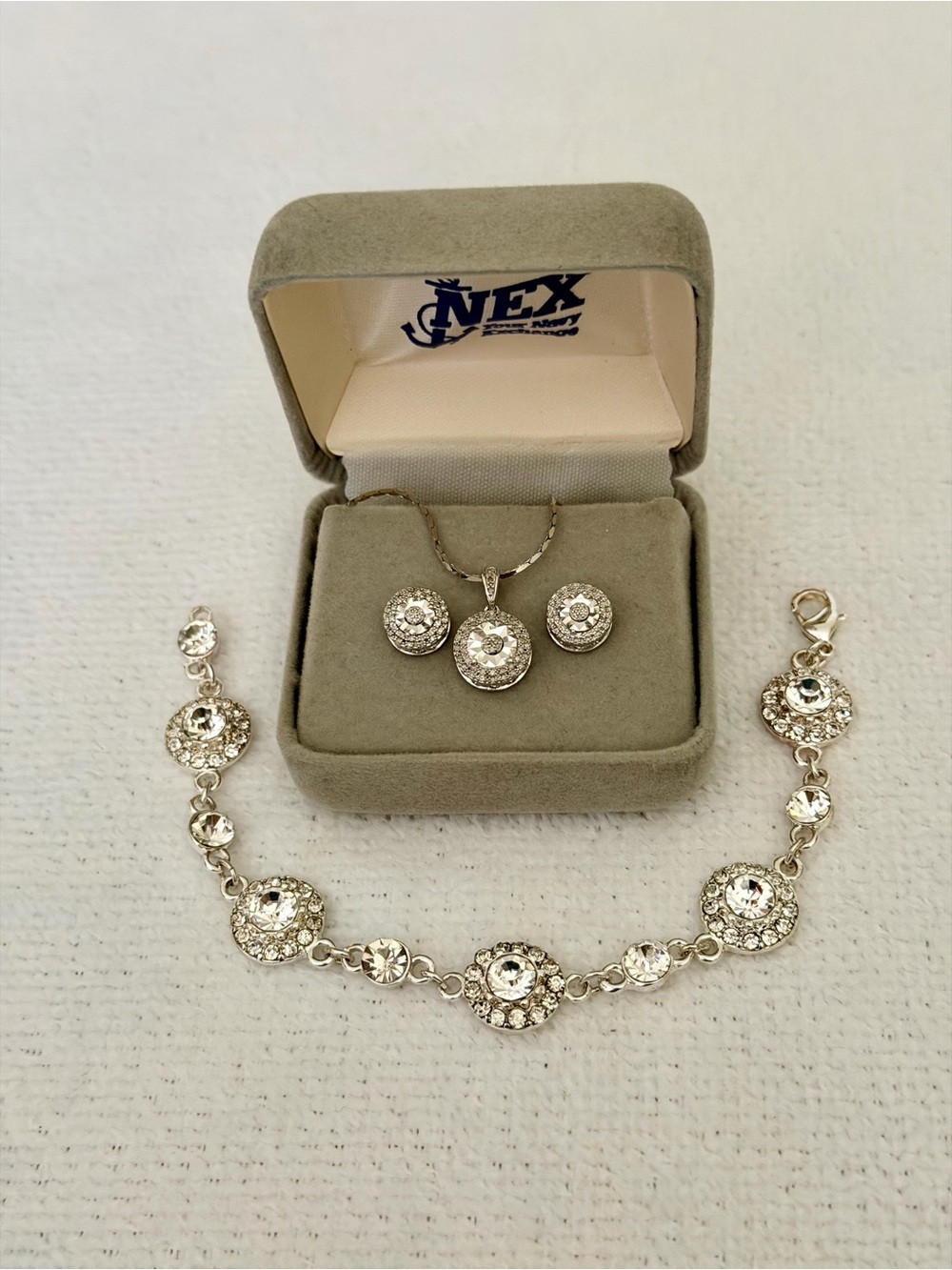 925 Sterling Silver Halo Set & Napier Sparkle Bracelet Gift Bundle